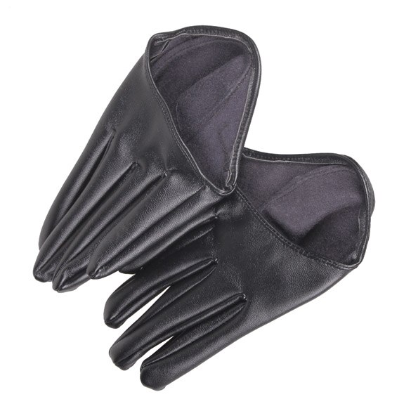 Lady Woman Tight Half Palm Gloves Imitation Leather Five Finger Black