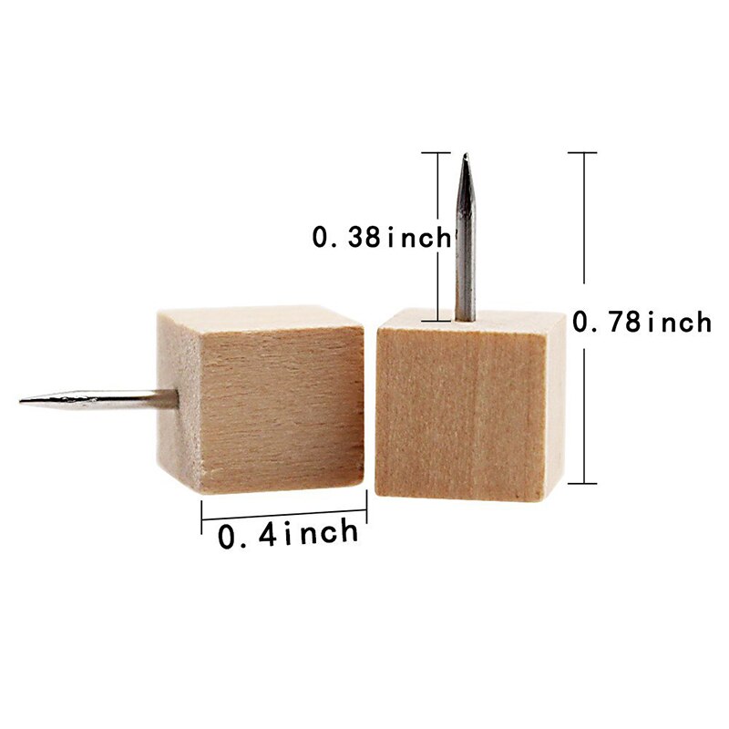 60pcs Square Wood Decorative Push Pins, Wood Head and Steel Needle Point Thumb Tacks for Photos, Maps and Cork Boards