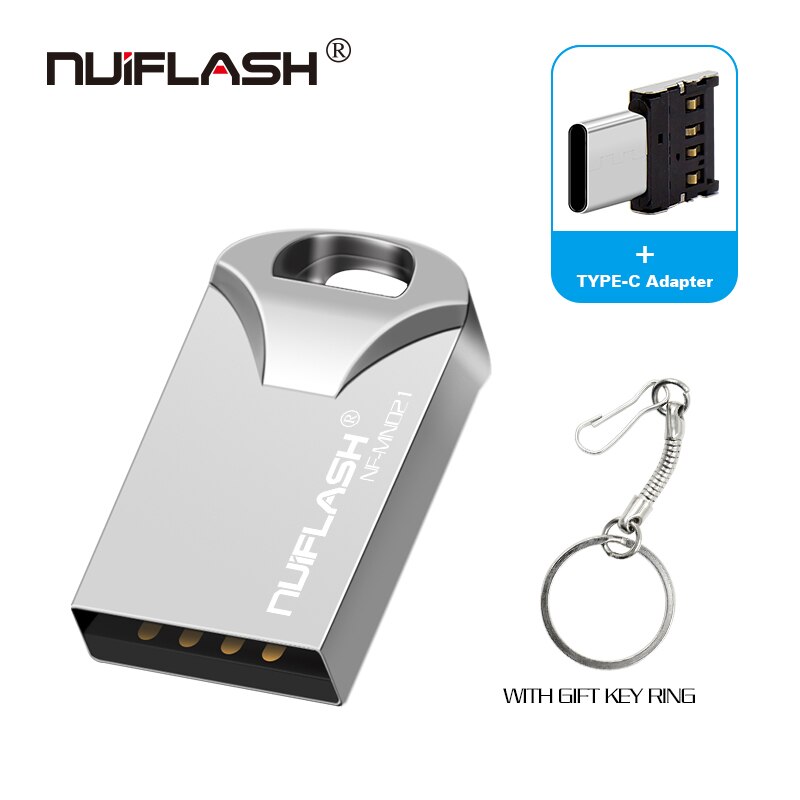 Mini USB 2.0 32GB 64GB Real capacity usb flash drive 128GB pendrive 16GB 8GB pen drive u disk flash memory stick free TYPEC: 64GB / SILVER-TYPEC