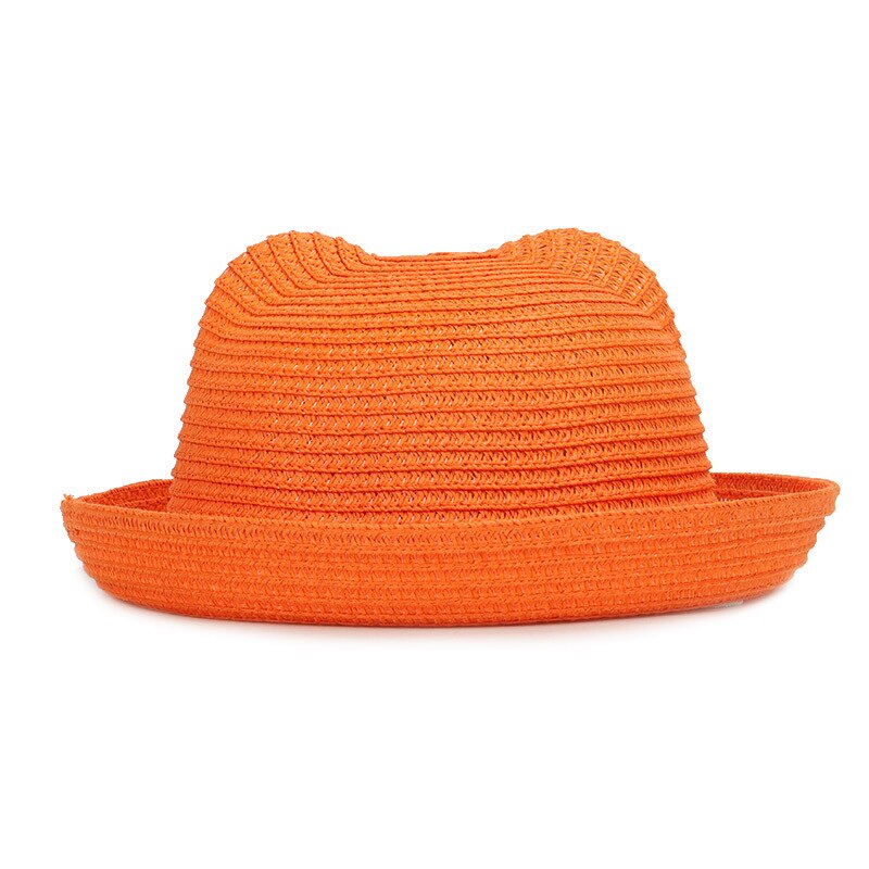 To barn stråpapir solhatt søte ører 2-5 år gutter jenter sommer vanlig strandhatt brun khaki elfenben oransje gul
