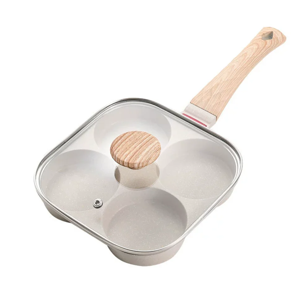 Padella per frittata a 4 fori con coperchio Padella per Hamburger per uova Fornello universale a induzione a gas Padella per uova antiaderente Pentole per cottura delle uova da cucina: Viola