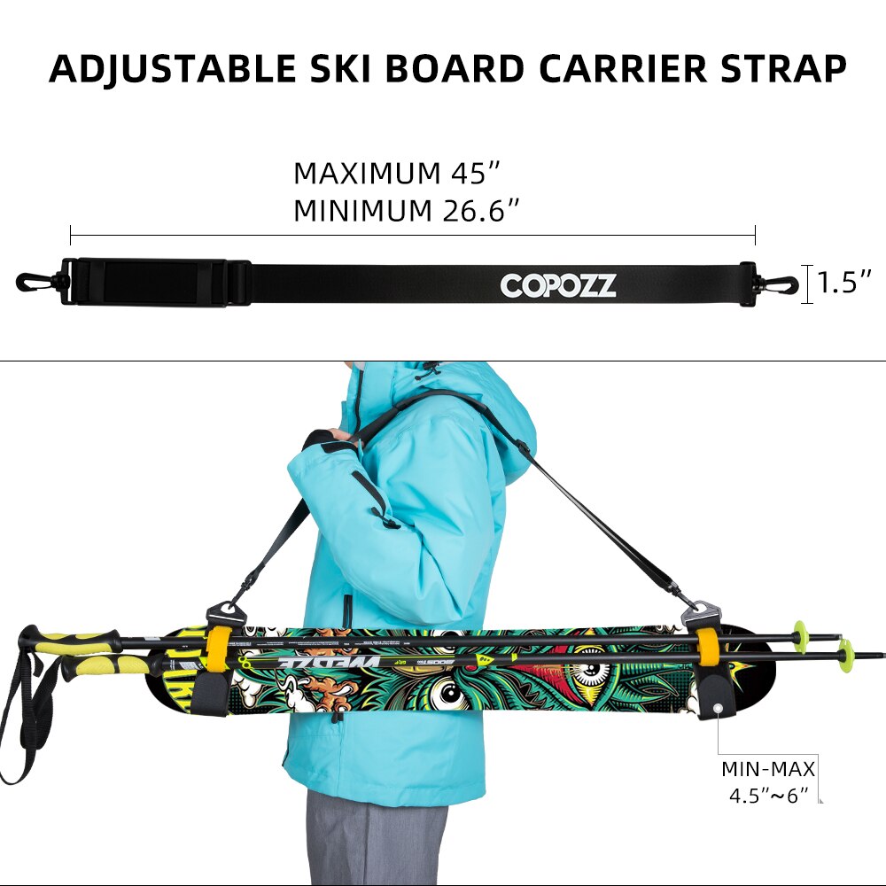 1Piece Adjustable Ski borad Carry strap Ski Pole loop strap Skiing Anti-fog Reinforced shoulder Strap Skiing equipment