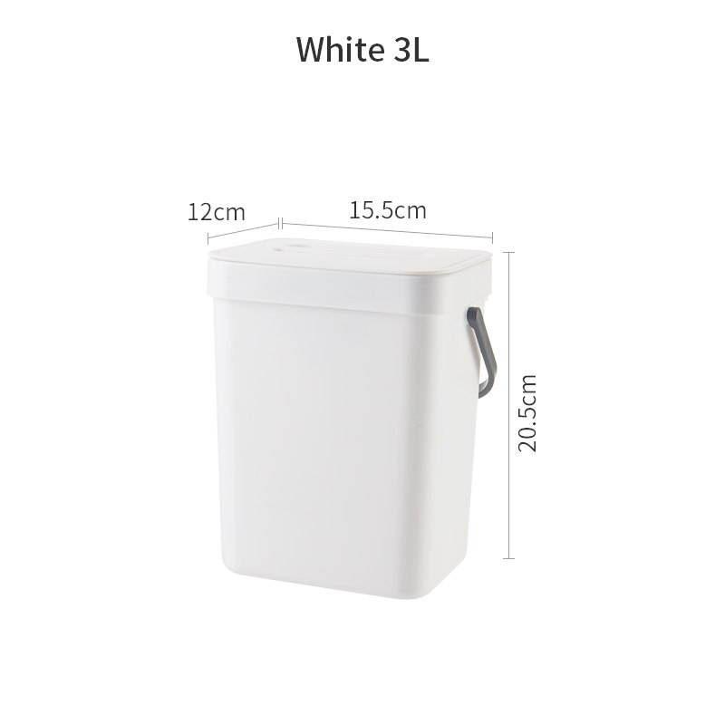 3/5/7L Hanging Trash Can for Kitchen Nordic Wall Mounted Bathroom Trash Bin Wastebasket Toilet Bucket with Cover Ashcan: White-3L