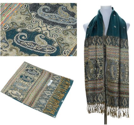 Vinröd färg kinesiska kvinnors pashmina hijab chal höst vinter bi halsdukar sjal tofs bufanda 011506: Cyan