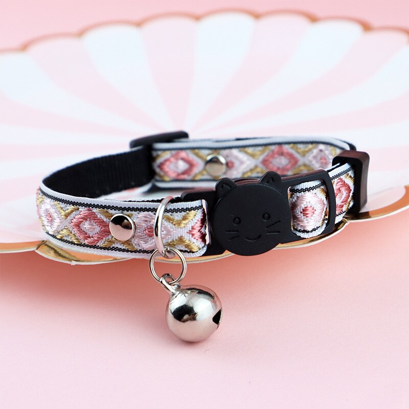 Étnico Jacquard Collar de gato con campana ajustable gatito cuello Correa hebilla de seguridad Anti-asfixia Collar para mascota mascotas suministros: 03