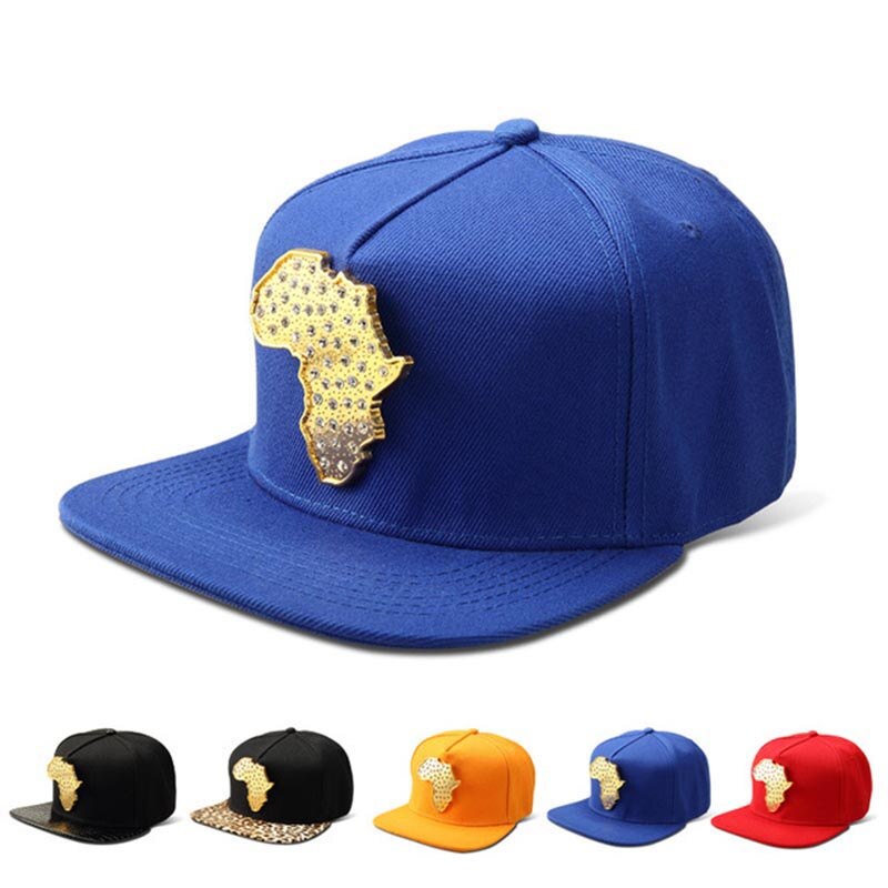 Missfox Hip Hop Afrika Kaart Heren Hoed Persoonlijkheid Platte Rand Baseball Hoed Strass Verharde Hipster Heren Hoeden En Caps: BLUE