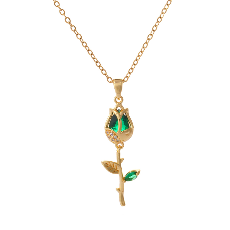 Collar con colgante de tulipán de acero inoxidable ligero de lujo para mujer, cadena de Color dorado, collar de flores, de joyería de la suerte para niñas