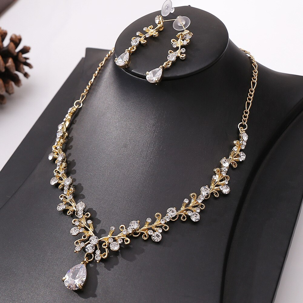 Baroque Gold Rhinestone Bridal Jewelry Sets Women Crystal Tiaras Crown Necklace Set Earrings For Bride Wedding Hair Accessories: Silver Plated