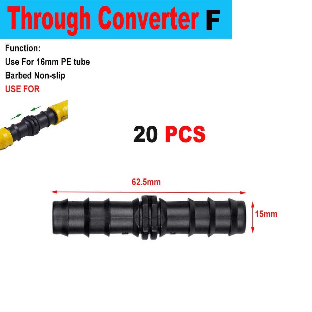 20/50pcs Micro Drip Irrigation Connectors End Plug Tee Elbow Equal Barb Connector 16mm 20mm Hose Folding Clip Micro Drip Adapter: F x 20 pcs x 62.5mm