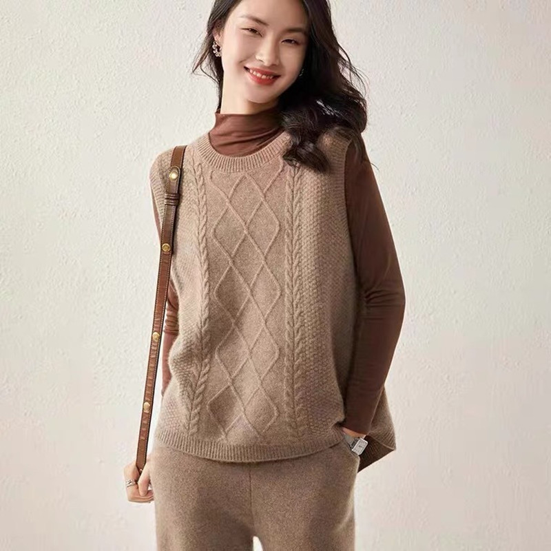 100%  merino ren uld strikket vest efterårs- og vinterjakke løs hvid sweater ærmeløs varm jakke dmr 176