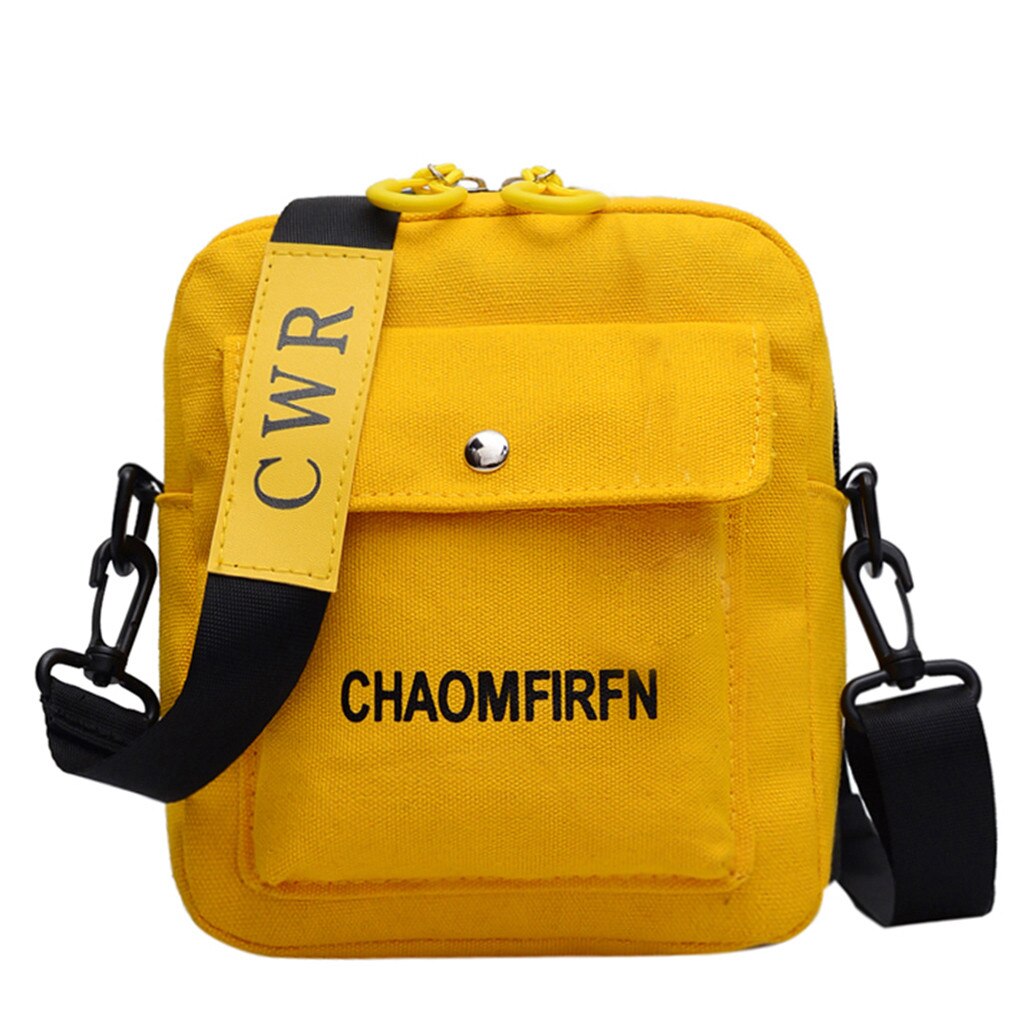 Women's solid color casual letter printing CHAOMFIRFN portable outdoor canvas portable zipper shoulder diagonal package: Yellow