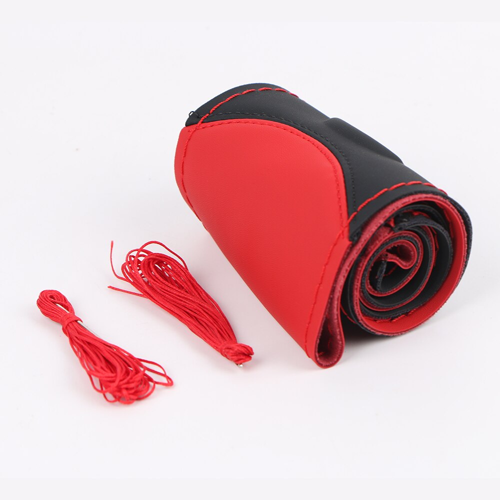 Auto Stuurhoes 3D Antislip Kunstmatige Leather Braid Voor Stuurwiel Universele Auto Steering Wrap Met Naald draad: Red