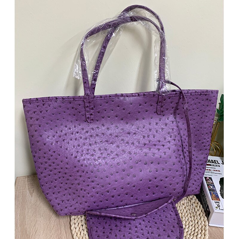 TOPHIGH Krokodil aufbringen Frauen Handtasche Strauß/Schlange Frauen Schulter Tasche Quaste Tote Große Kapazität Einkaufstaschen: Strauß Violett