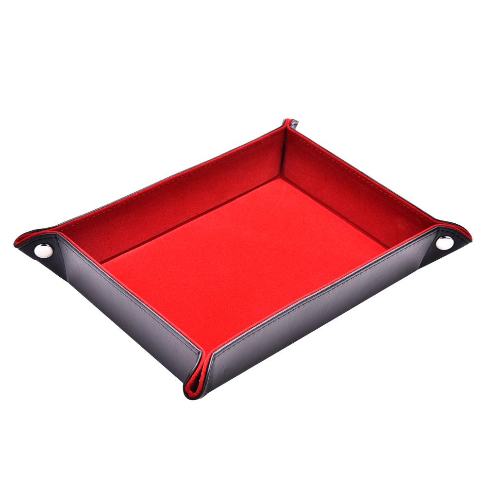 Doppelseitige Dice Tray PU Leder Klapp Rechteck Tablett Samt Würfel Halter Für RPG, DND, schach Andere Tabelle Spiele Und Lagerung: Red