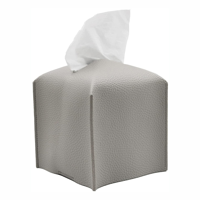 Tissue Box Cover Holder, Square Decoration Pu Leather Facial Tissues Case Roll Paper Dispenser For Bathroom Vanity Countertop: Grey-S