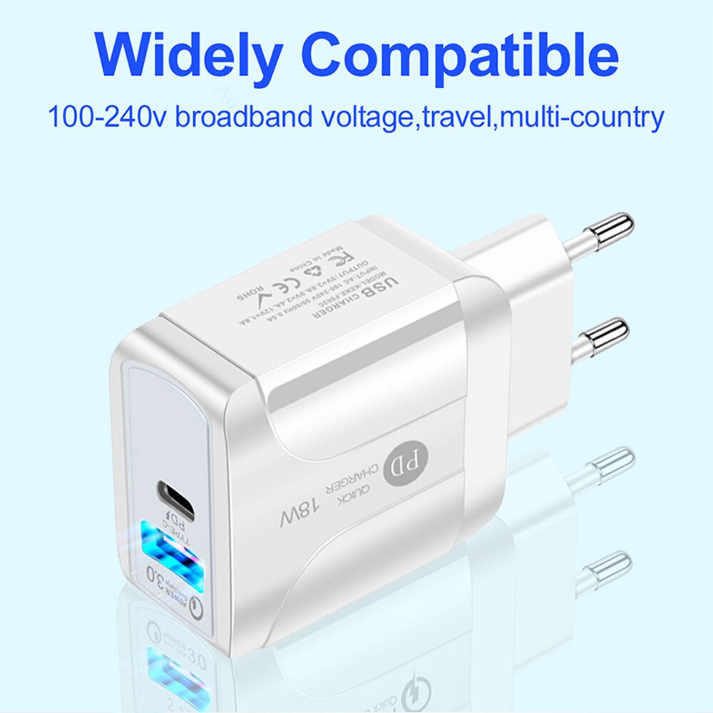 PD18W szybkie ładowanie 5V3A kompatybilny QC3.0 type-c ładowarki do telefonów komórkowych wtyczka Adapter ładowarki USB do głowicy ładującej ue/usa/UK