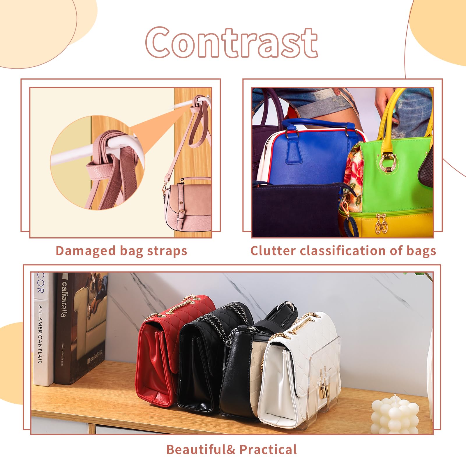 Doorzichtige plastic portemonnee handtas organisator 4-delige tas kast plankverdeler portemonnee displaystandaard handtas opslag organisator houder