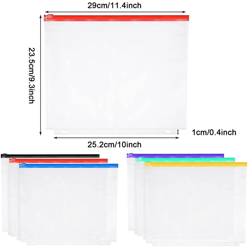 PPYY-A4 Binder Pockets 3 Holes Binder Folders Binder Pouch Folders 3-Ring Binder Loose Leaf Bags PVC Document Filing Bags