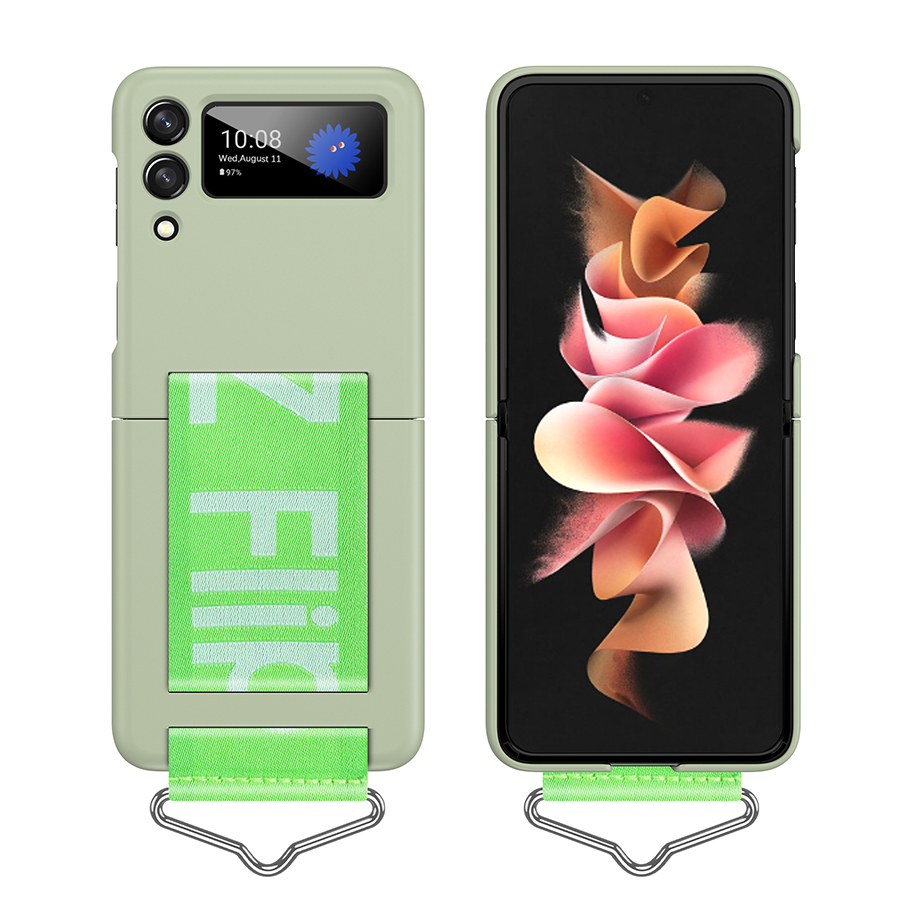 Case for Samsung Galaxy Z Flip 3 5G Zflip3 Hand Strap Phone Case Silicone Shockproof Protective Cover with Ring for Z Flip3 Z3: D132-B-Green