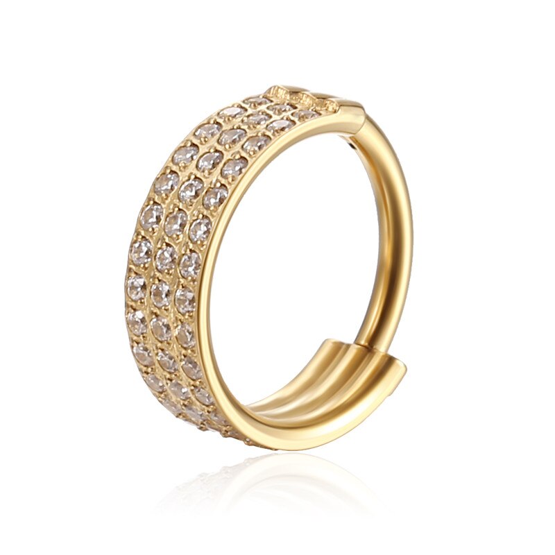 G23 titanium tre-rækket zirkon næsering septum clicker daith øreringe ice out hoop øre brusk tragus helix piercing smykker: Guld næsering / 1.2 x 8mm