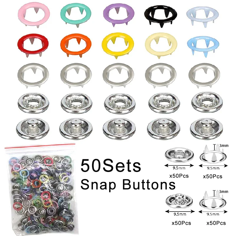 50/100Sets Metal Snaps Buttons with Fastener Pliers Press Tool Colored Claw Button Punch Eyelet Kit for DIY Craft Clothes Sewing: Antique Zinc