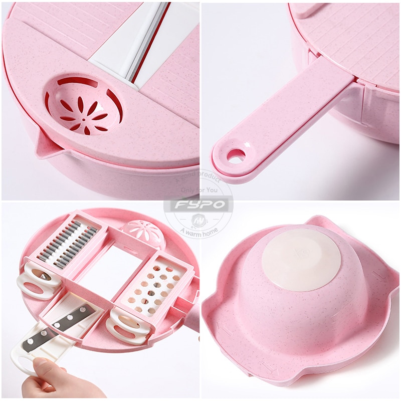 Multi-functional Vegetable Slicer Chopper Kitchen Cutter Vegetable Fruits Tools with 6 Blades Egg Divider Drainer Salad Maker