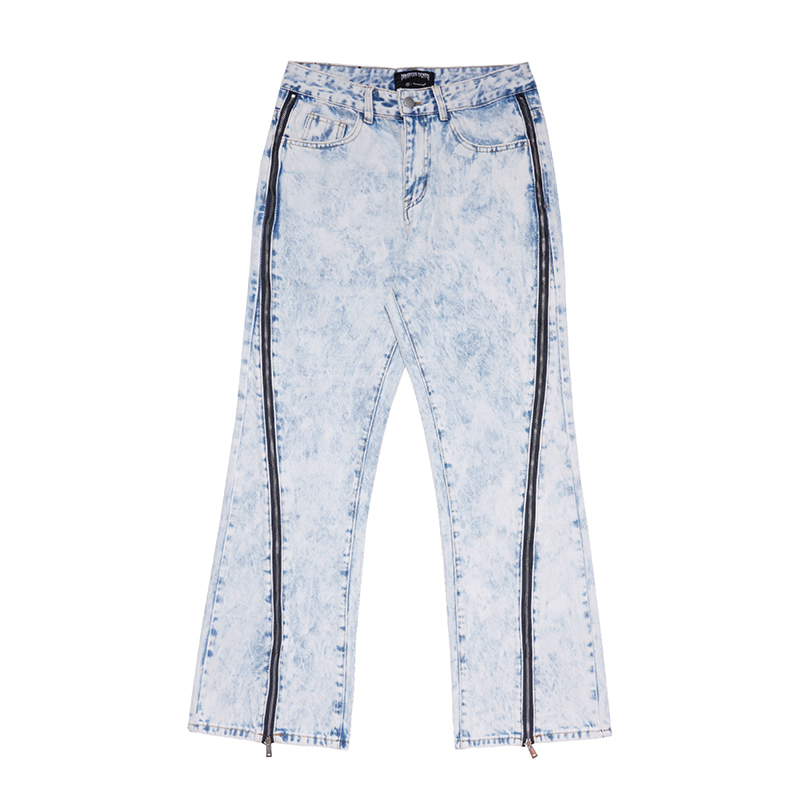 Jean déchiré en Denim pour homme, pantalon délavé, coupe droite évasée, coupe ample, style rétro, Hip Hop, décontracté: Bleu / AsianS