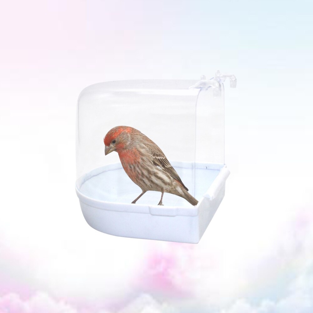 Caged Bird Bath Multi Cage Bird Bath Covered for Small Brids Canary Budgies Parrot (White)