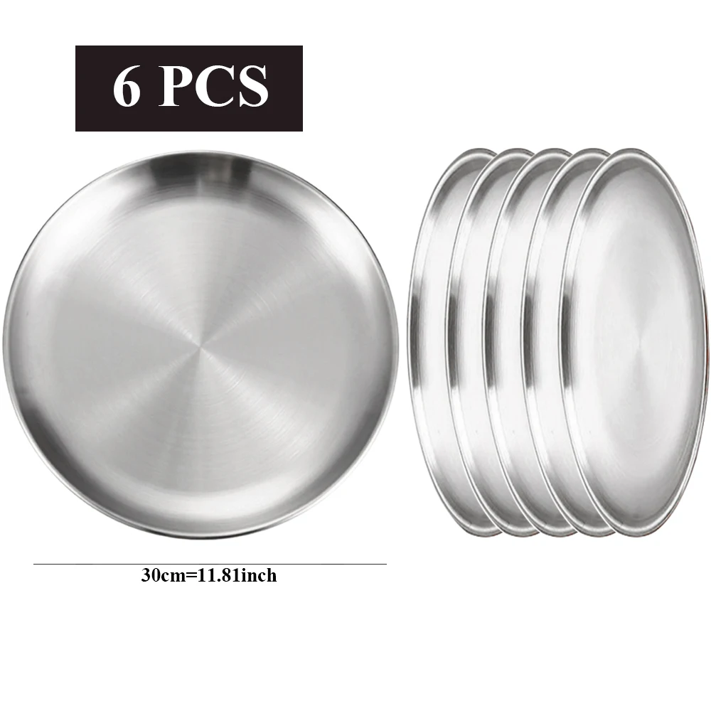 6Pcs Stainless Steel Plate Set BBQ Fried Chicken Barbecue Meat Plate Vegetable Fruit Storage Tray Party Cake Dessert Plate: plum