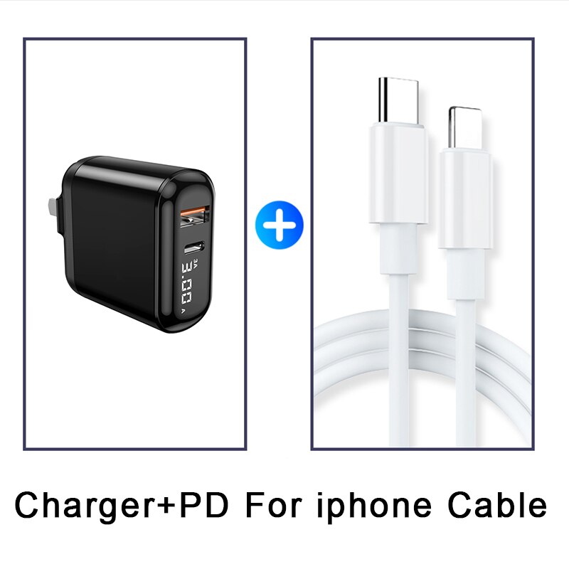 Schnell Ladung USB Ladegerät QC 3,0 PD Schnelle Ladung LED-anzeige praktisch Ladegerät Adapter Für iPhone Samsung EU UNS stecker Typ C: uns PD C-Beleuchtung