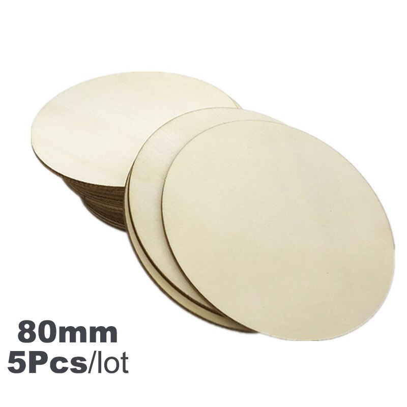 Diameter 1-10cm naturlige ufærdige runde træskiver cirkler skiver til gør-det-selv-håndværk børn julemaleri legetøj ornament indretning: 80mm 5 stk