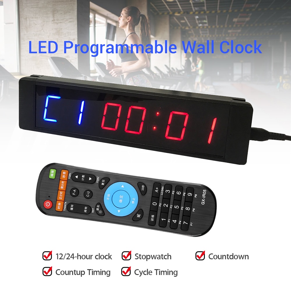 Training Timer LED Display Electronic Clock Stopwatch Interval Timer Prescise Wall Clock with Remote for Gym Fitness Training