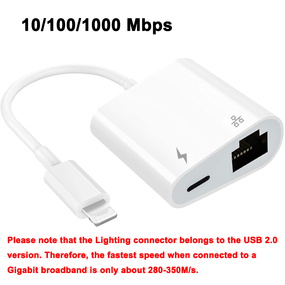 10/100Mbps Ethernet RJ45 for Lightning iPhone 14 13 12 11 8 7 6 5 /iPad/iPod Ethernet LAN Network Adapter with Charging Adapter: green