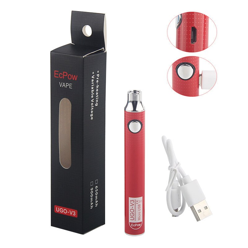 5Pcs Original UGO V3 510 Thread Battery With Micro USB Charger Preheat Variable Voltage Popular Pen For Thick Oil CBD Cartridge: Red / 900mah