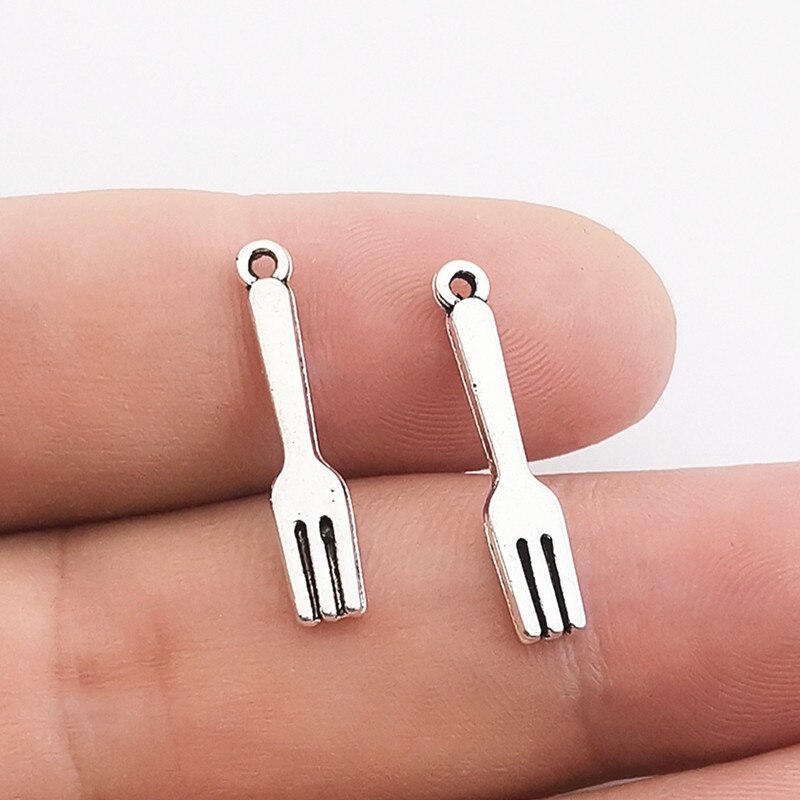 Jindinsp 30Pcs Bestek Charms Lepel Vork Steak Mes Charms Tibetaans Zilveren Kleur Hangers Diy Sieraden Ambachten Maken Bevindingen: Fork