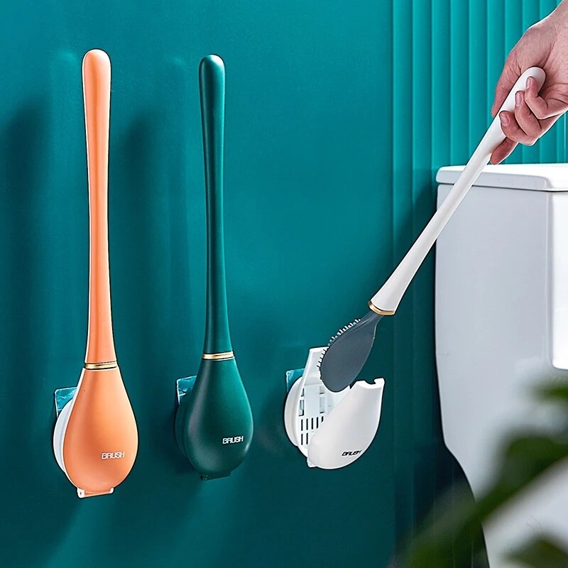 Silicone Toilet Brush Wall-mounted Automatic Opening And Closing Bathroom Cleaning Brush Set No Dead Corner Cleaning Tools