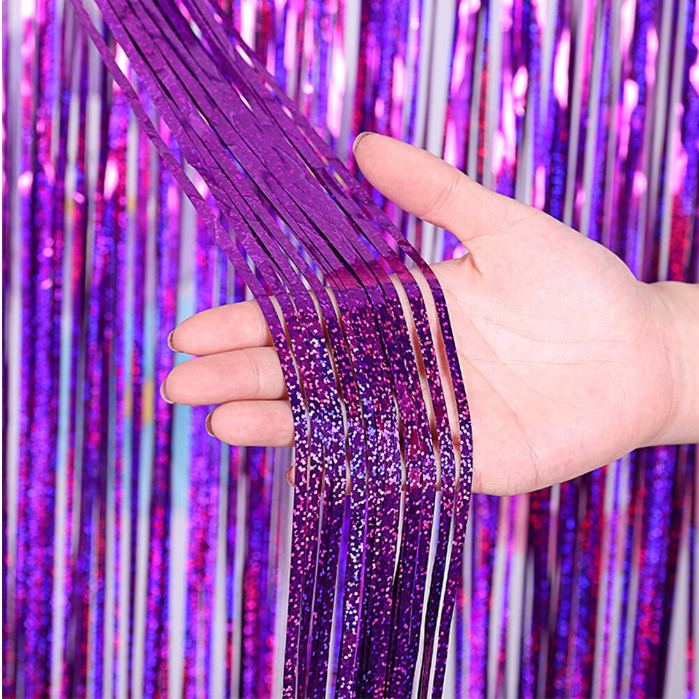 Photo Booth Tinsel Wedding Party Fringe Backdrop Curtains Anniversary Shimmer Wall Decor Adult Birthday Door Bachelor Foil: Purple