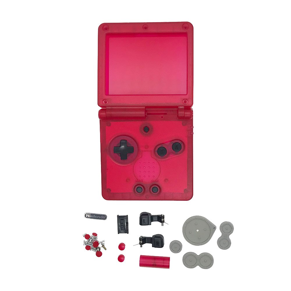 Clear Color Shell for GBA SP Shell For Gameboy Advance SP Console Shell Transparent Case With Buttons and Conductive pads: Clear Red