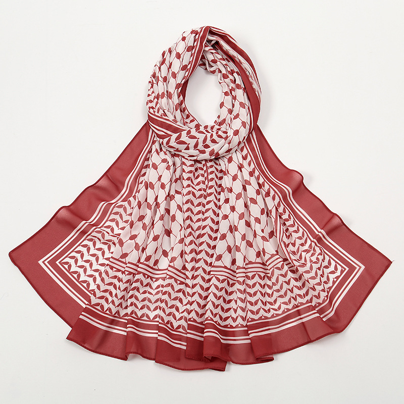 Breathable Chiffon Hijab Vintage Printed Long Scarf Geometric Pattern Head Wrap for Women Lightweight Thin Soft Cozy Shaw: Dusty Pink