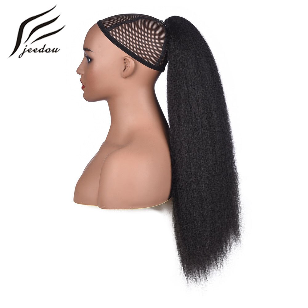 jeedou Yaki Straight Hair Ponytail Drawstring Updos Ponytails Black Brown Synthetic Hair Extensions Fluffy Haipieces