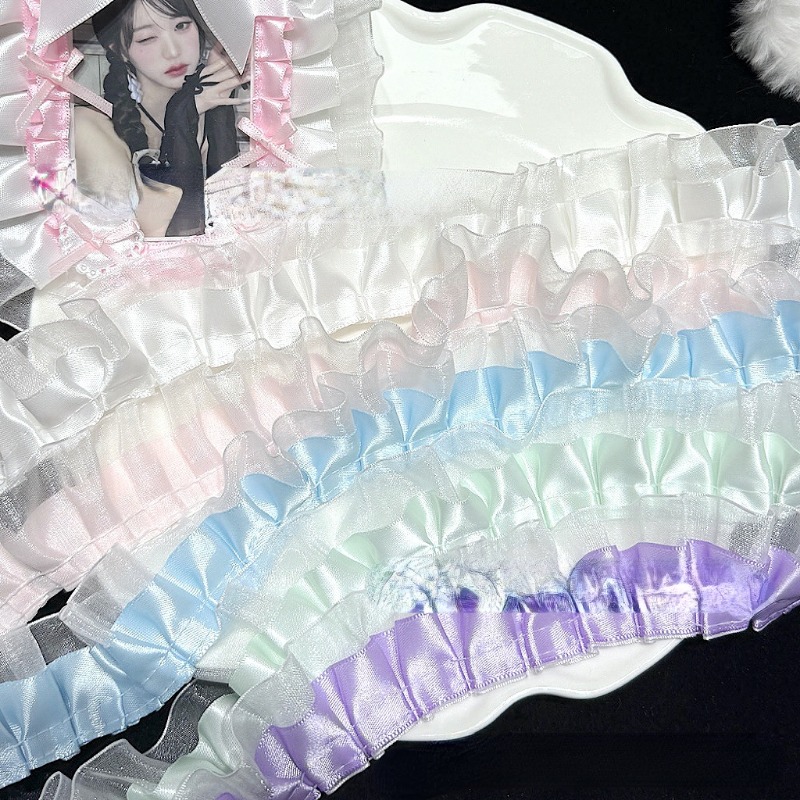 Cinta de encaje plisado de satén de Organza de doble capa, 1 metro, 3,8 CM de ancho, bolsas de Lolita, tela decorativa, adorno de volantes, decoración de bolsa Ita DIY