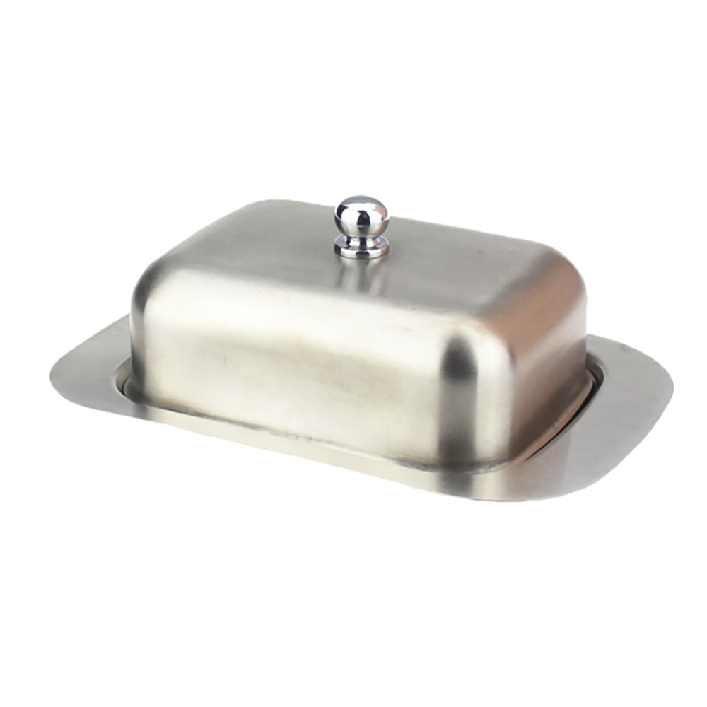 Stainless Steel Butter Dish Box Container Cheese Server Storage Keeper Tray With Lid Kitchen Dinnerware Butter Dish: Opaque lid