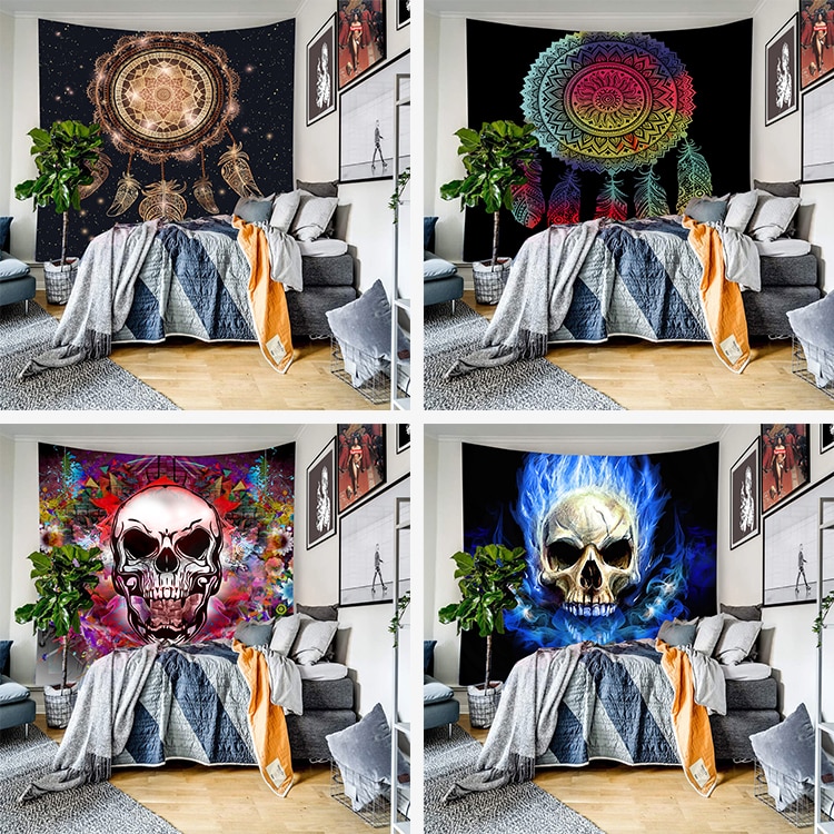 Halloween Stijl Thuis Tapijt Muur Opknoping Bohemian Skull Dreamcatcher Decoratief Tapijt Voor Woonkamer Slaapkamer