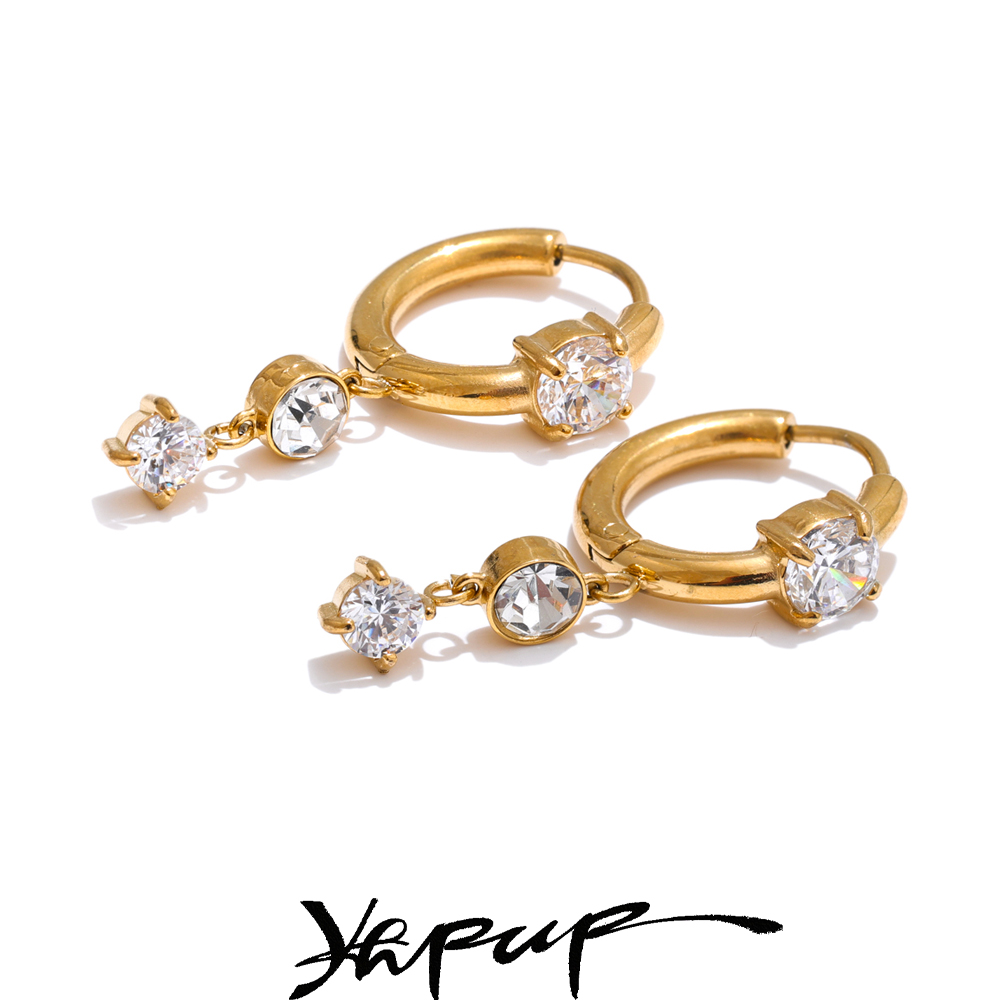 Yhpup roestvrijstalen oorbellen met glanzende zirkonia steentjes, verguld met goud en platina pvd, delicate chique sieraden, aanbevolen.