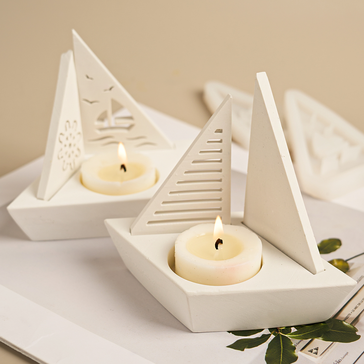 Bougeoir en forme de voile de bateau creux, ensemble de moules en Silicone, bricolage fait à la main, chandelier en béton de bateau 3D, décoration de maison, artisanal