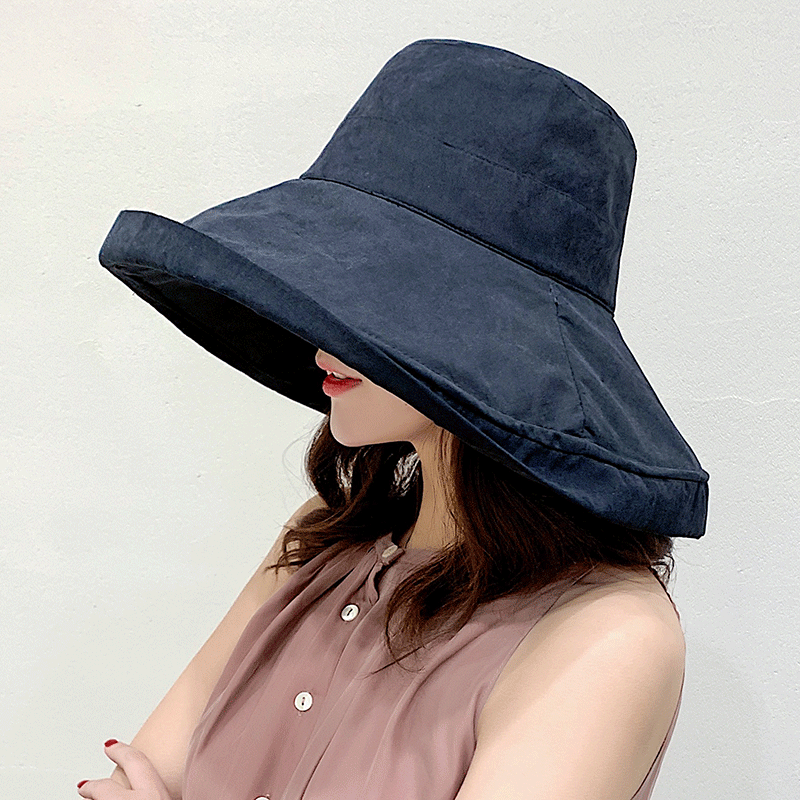 Women's Hat Bucket hat Panamanian Women Four Seasons Fisherman Hat Big Brim Hat Double-Sided Fisherman Hat Sun Visor Cap: black