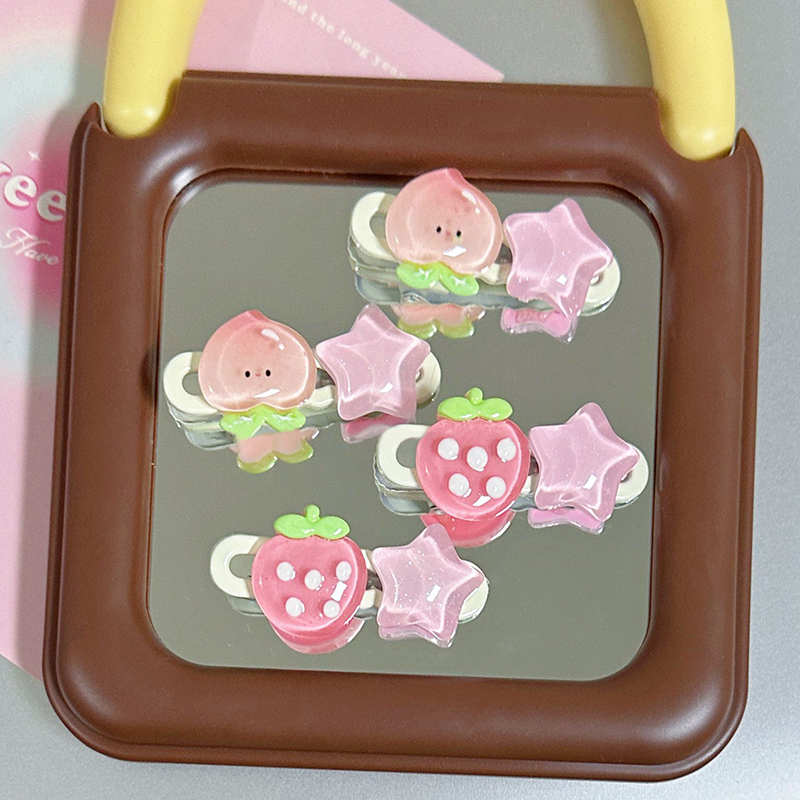 Horquilla Kawaii Pink Star Peach Strawberry para niña, Clip lateral para flequillo, accesorios para el cabello para mujer