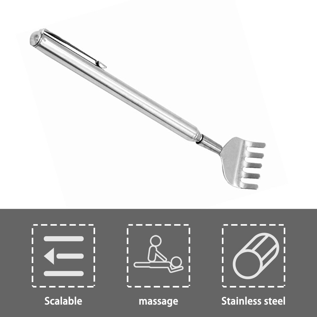 Télescopique extensible Gratte-Dos En Acier Inoxydable Portable Télescopique Extensible de Poche Pratique Clip Stylo Gratte-Dos
