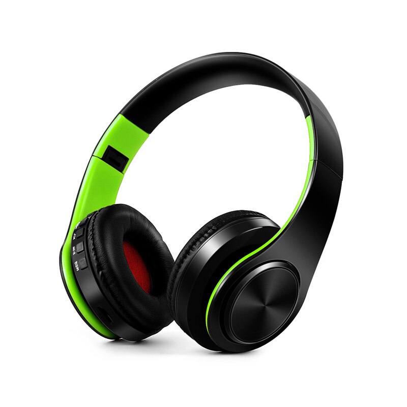 Colorful Wireless Earphones Bass Bluetooth Headphones Over-Ear foldable Headset handsfree with Mic for Gaming phone computer: Black Green