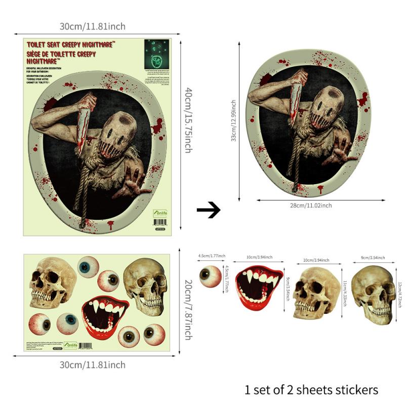 Halloween Glowing Horror Faceless DIY Skull Toilet Stickers Waterproof Removable Peel and Stick Bathroom Decals: 04